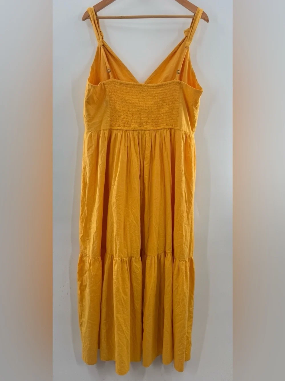 NWT Abercrombie & Fitch Cotton Tiered Smocked Maxi Dress Golden Yellow Size XL